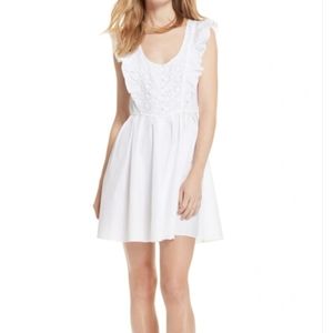 Free People Half Moon Daisy Crochet Eyelet Unlined Flutter Sleeveless Mini Dress